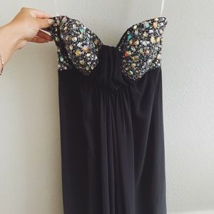 Dark Blue to Light Blue Jeweled Prom Dress